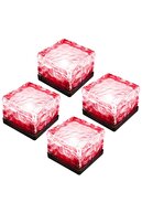 4pcs Red Led Frosted Glass Solar