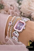 Silver - rose gold watch - 2 pcs wristbands
