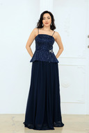 BEYBOS Top Beaded Bottom Chiffon Design Long Dress - Black- Trendyol