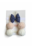 Pink-ecru-navy blue polka dot