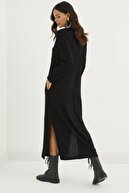 Cool & Sexy Kadın Siyah Çift Yırtmaçlı Örme Maxi Elbise BK2000