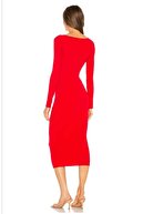 by eymen design Kadın Kırmızı Kare Yaka Midi Elbise