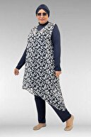 LEAF PATTERN ECRU-NAVY BLUE