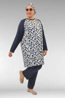 LEAF PATTERN ECRU-NAVY BLUE
