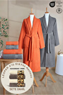Orange Gray Bathrobe + LEOPARD 4-Piece Cream Coffee