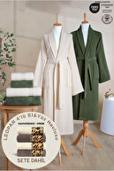Green Cream Bathrobe + LEOPARD 4-Piece Cream Coffee