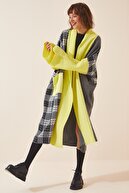 Happiness İst. Kadın Gri Sarı Blok Renkli Oversize Tasarım Triko Ceket  US00715