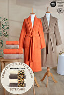 Orange Beige Bathrobe + LEOPARD 4-Piece Cream Coffee