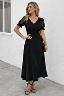 Black Lace Sleeve Detail Long