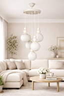White 5-PIECE PENDANT WHITE globe GLASS ROUND