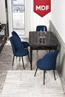 Table Black Marble Chairs Navy Blue