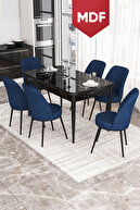 Table Black Marble Pattern Chair Navy Blue