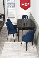 Table Black Marble Pattern Chair Navy Blue