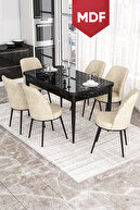 Table Black Marble Pattern Chair Cream