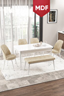 VİA WHITE 4 CREAM CHAIRS 1 CREAM BENCH