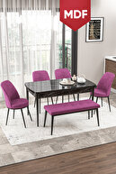 BLACK MARBLE 4 PURPLE CHAIRS 1 PURPLE BENCH