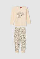 Defacto Kız Çocuk Snoopy Lisanslı Uzun Kollu Pijama Takımı