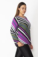 Şans Kadın Renkli Pamuklu Kumaş Renk Kombinli Bluz 65N28380
