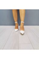 CassidoShoes Kadın Beyaz Rugan Tek Bantlı Topuklu Ayakkabı