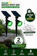 2 Green Led Dolomite Stone Gift Garden Spotlights