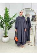 Modanurseda Sada Kadın Bisiklet Yaka Düğmeli Etekli İthal Nervürlü