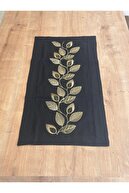 Black silver and gold embroidered leaf