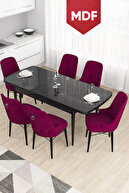 Black Marble Pattern Table, Damson Chair