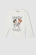 Defacto Kız Çocuk Flinstones Lisanslı pamuklu Uzun Kollu Pijama Takımı