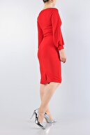 Secret Passion Lingerie Esnek Krep Kumaş Yırtmaç Detaylı Kruvaze Yaka Uzun Kollu Kırmızı Abiye Elbise