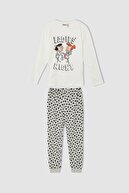 Defacto Kız Çocuk Flinstones Lisanslı pamuklu Uzun Kollu Pijama Takımı