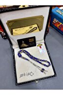 Prayer beads with navy blue gold leaf