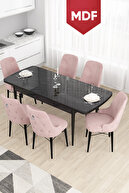 Black Marble Pattern Table, Pink Chair