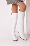 Shoe Miss Hadid Beyaz Cilt 5 Cm Topuklu Çizme