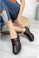Tresso shoes Günlük Ortopedik Cırtlı Siyah Bordo Cilt Kadın Ayakkabı
