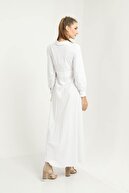 PHELDA Bağlama Detaylı Maxi Elbise 664-beyaz