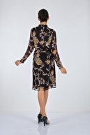 Ekol Kadın Siyah  Hakim Yaka Çiçekli Elbise 21201031