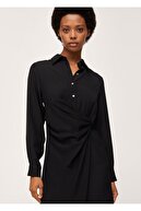 Mango Kadın Siyah Düğüm Detaylı Gömlek Elbise