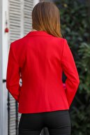 Chiccy Kadın Kırmızı Tek Düğmeli Astarlı Gizli Cepli Astarlı Blazer Ceket M10210100CE98861