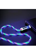 UAT Products Manyetik Mıknatıslı Akan Işıklı 3 Uçlu Karışık Renkli Rgb Usb Kablo Iphone Samsung Xiaomi Uyumlu