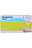Dolphin Pudralı Lateks Eldiven Muayene Eldiveni L Beden Beyaz 100'lü Paket