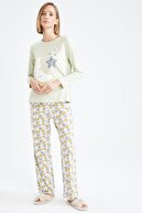 Defacto Regular Fit Baskılı Uzun Kollu Pamuklu Pijama Takımı
