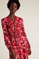 Marks & Spencer Kadın Siyah Çiçek Desenli Uzun Kollu Midi Elbise T42004298