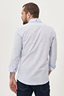 Altınyıldız Classics Erkek Mavi Tailored Slim Fit Dar Kesim Düğmeli Yaka %100 Pamuk Gömlek