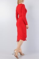 Secret Passion Lingerie Eteği Volan Yırtmaç Detay Esnek Krep Kumaş Kırmızı Midi Boy Abiye Elbise Düğün Elbisesi 581841 630