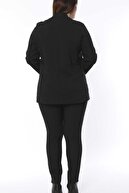 Hanezza Kadın Büyük Beden Siyah Cep Detaylı Krep Blazer Ceket