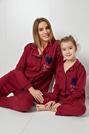 Siyah İnci Bordo Nakışlı Interlok Düğmeli Pijama Takımı