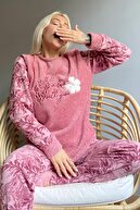 Pijamaevi Yonca Desenli Kadın Peluş Pijama Takımı