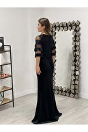 giyimmasalı Üst Payet Alt Kadife Abiye Elbise  - Siyah