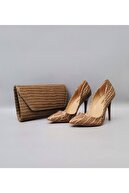 CassidoShoes Kroko Baskılı Deri Çanta Ve Topuklu Ayakkabı Takım