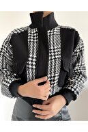 LOI Butik Siyah-beyaz Astarlı Kemer Detaylı Ceket